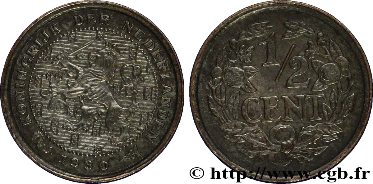 PAESI BASSI 1/2 Cent lion couronné 1930 Utrecht SPL 