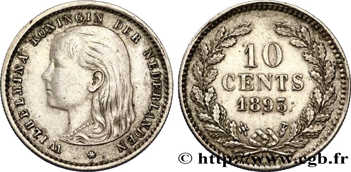 PAESI BASSI 10 Cents Wilhelmine 1893 Utrecht SPL 