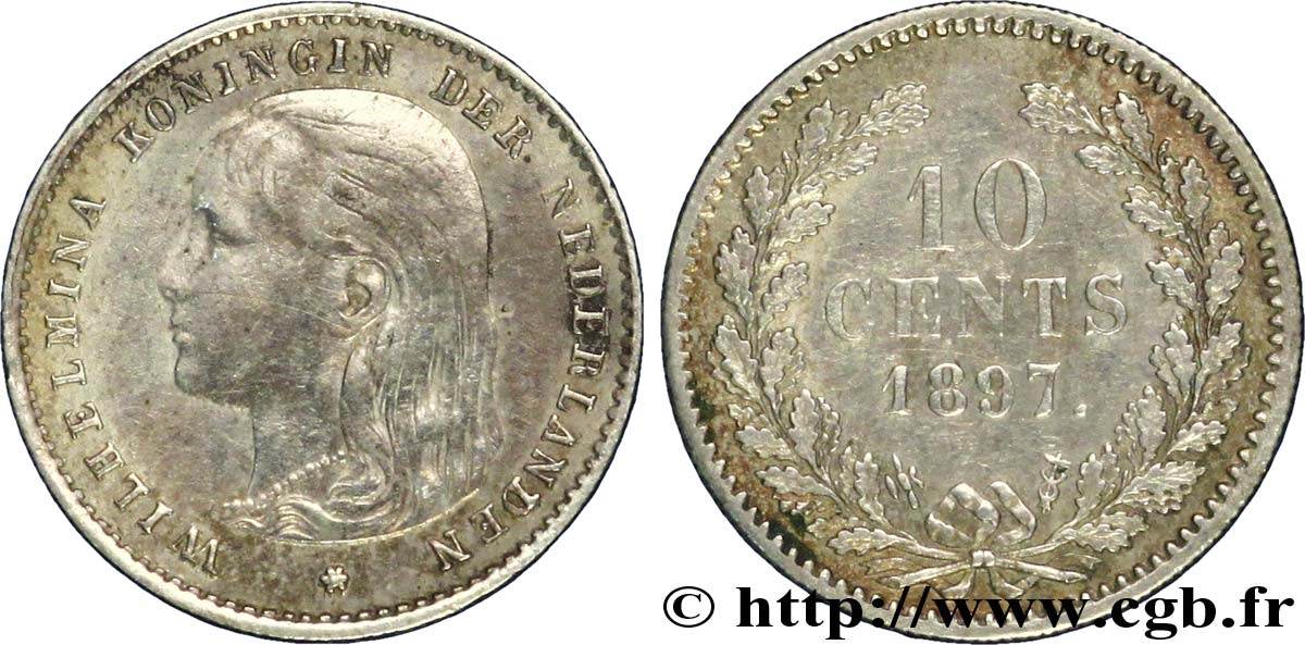 NIEDERLANDE 10 Cents Wilhelmine 1897 Utrecht fVZ 