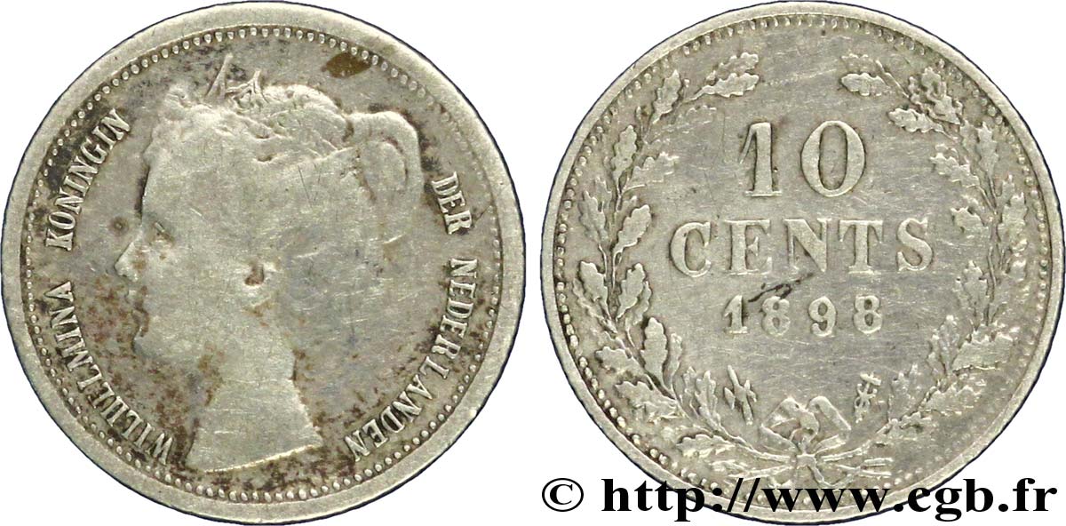 PAYS-BAS 10 Cents Reine Wilhelmine 1898 Utrecht TB+ 