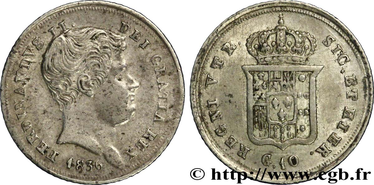 ITALIE - ROYAUME DES DEUX-SICILES 10 Grana Ferdinand II 1836  SUP 