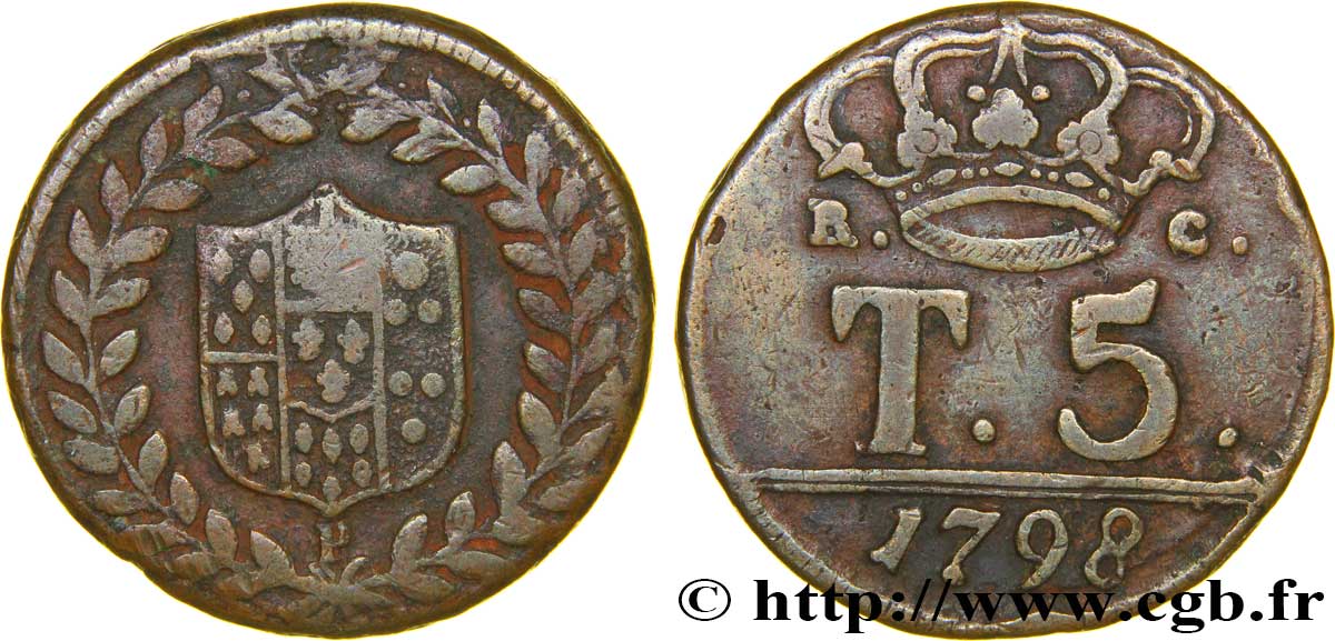 ITALY - KINGDOM OF NAPLES 5 Tornesi Royaume des Deux Siciles 1798  VF 
