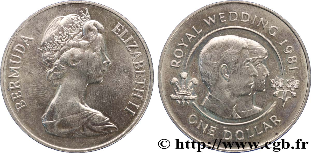 BERMUDAS 1 Dollar Elisabeth II / Mariage du prince Charles et de lady Diana 1981  fST 