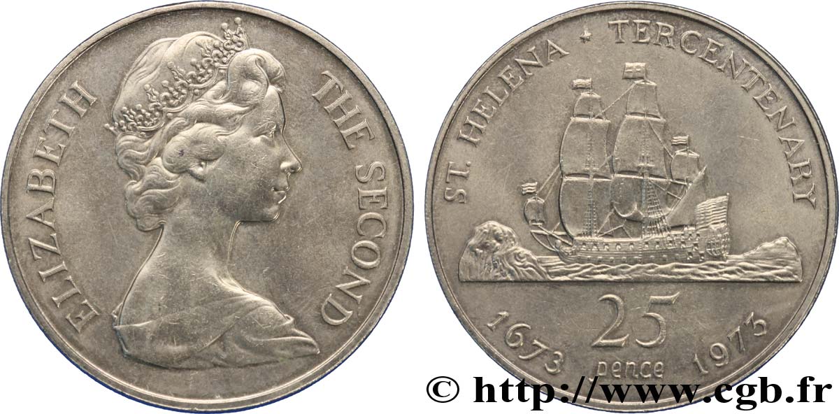 SANTA HELENA 25 Pence Elisabeth II / tricentenaire de la colonie 1973  SC 
