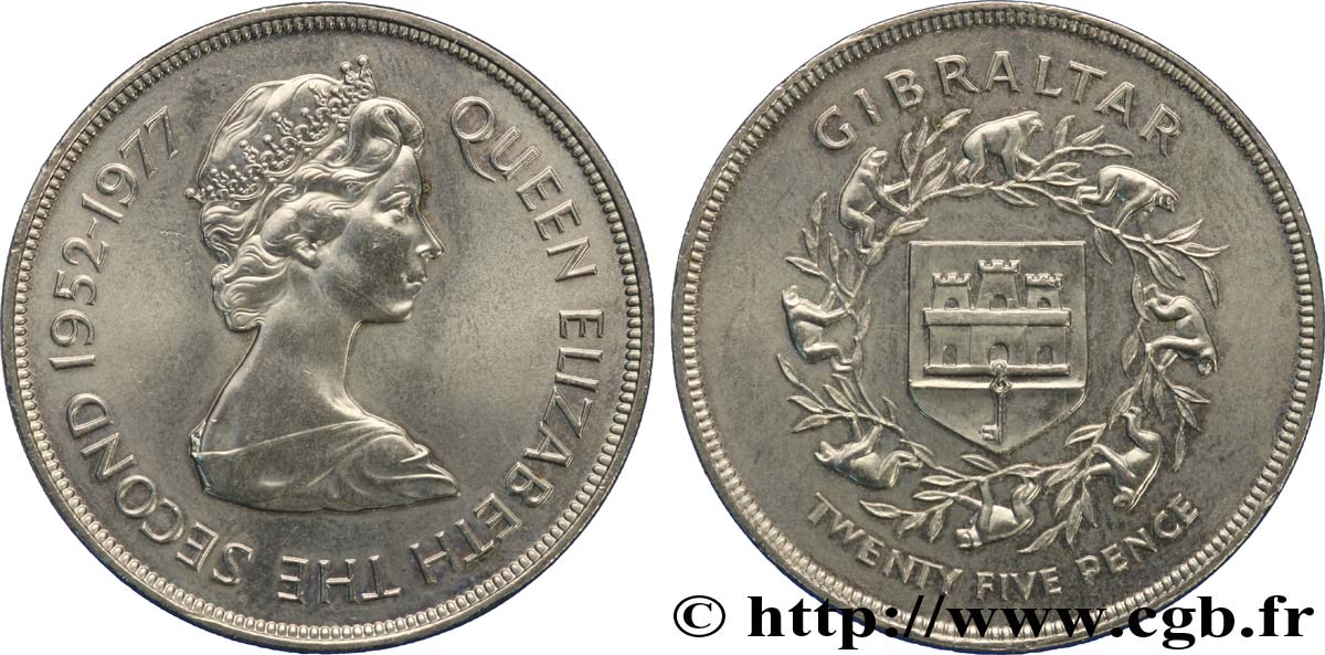 GIBRALTAR 25 Pence Elisabeth II / jubilé d’argent 1977  EBC 