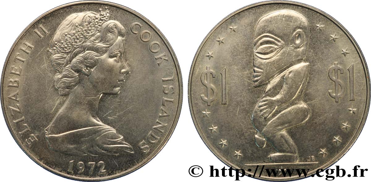 ISLAS COOK 1 Dollar Elisabeth II / statue de Tangaroa, Dieu de la création 1972  EBC 