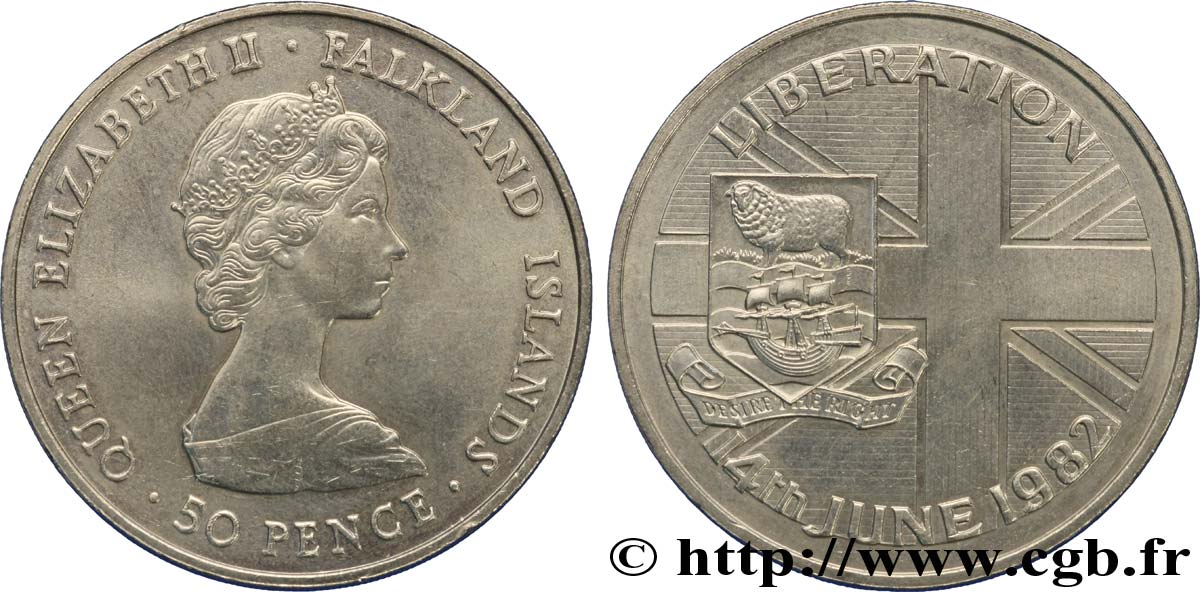 ISLAS MALVINAS 50 Pence Élisabeth II  1982  EBC 