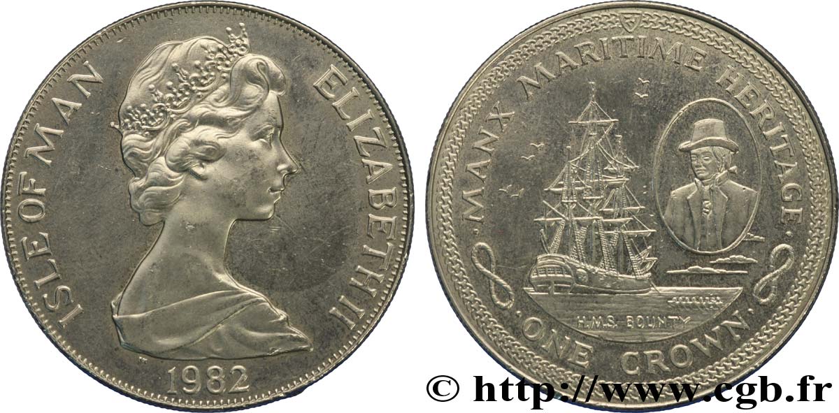 ISLA DE MAN 1 Crown héritage maritime mannois : Elisabeth II / HMS Bounty 1982  EBC 
