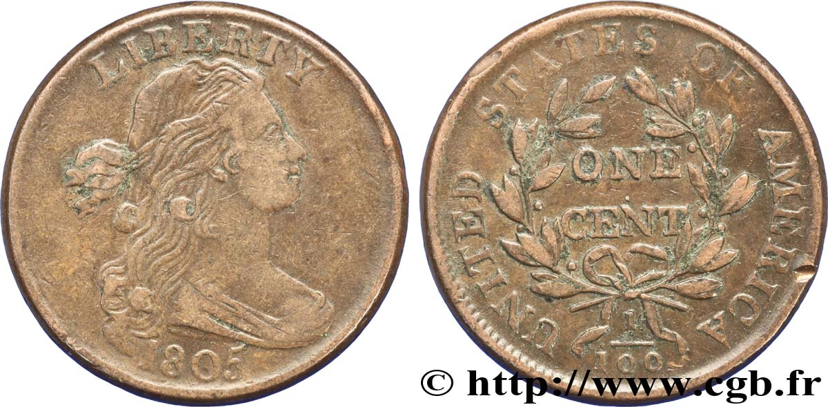 STATI UNITI D AMERICA 1 Cent type au buste drapé  1805 Philadelphie q.BB 
