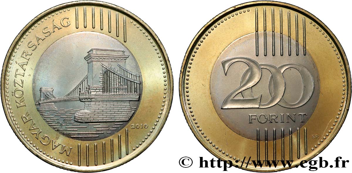 UNGHERIA 200 Forint le pont à chaîne Széchenyi de Budapest 2010 Budapest MS 