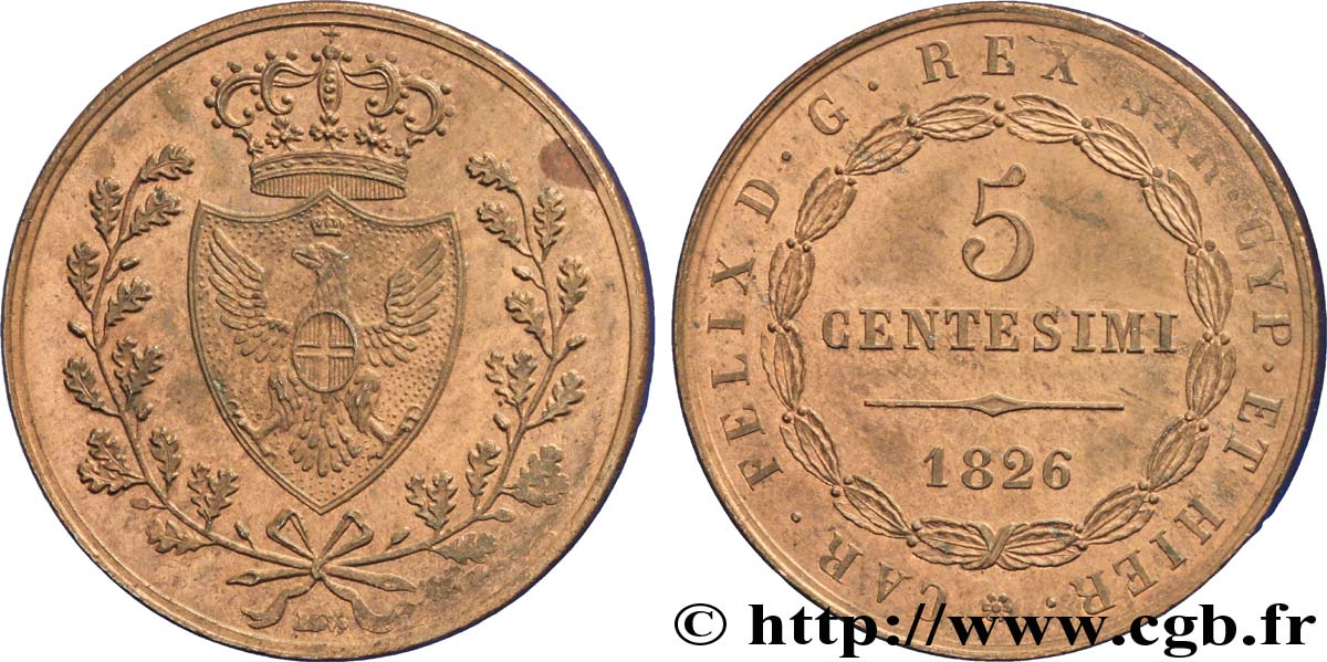 ITALIEN - KÖNIGREICH SARDINIEN 5 Centesimi 1826 Bologne VZ62 