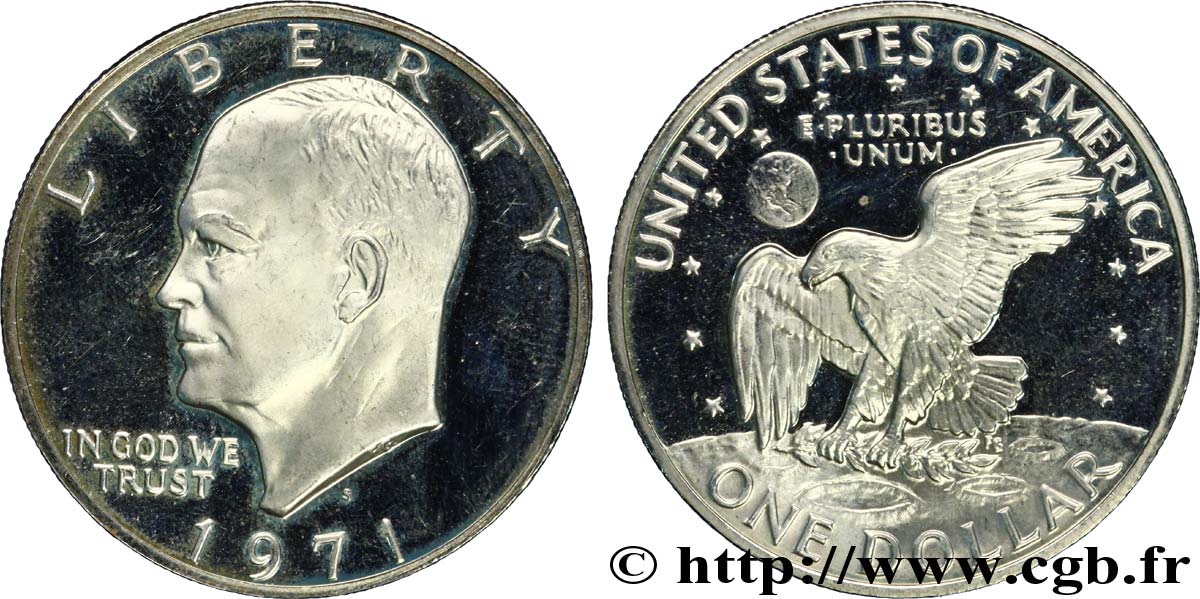 ESTADOS UNIDOS DE AMÉRICA 1 Dollar Proof Eisenhower / aigle posé sur la Lune 1971 San Francisco - S EBC 