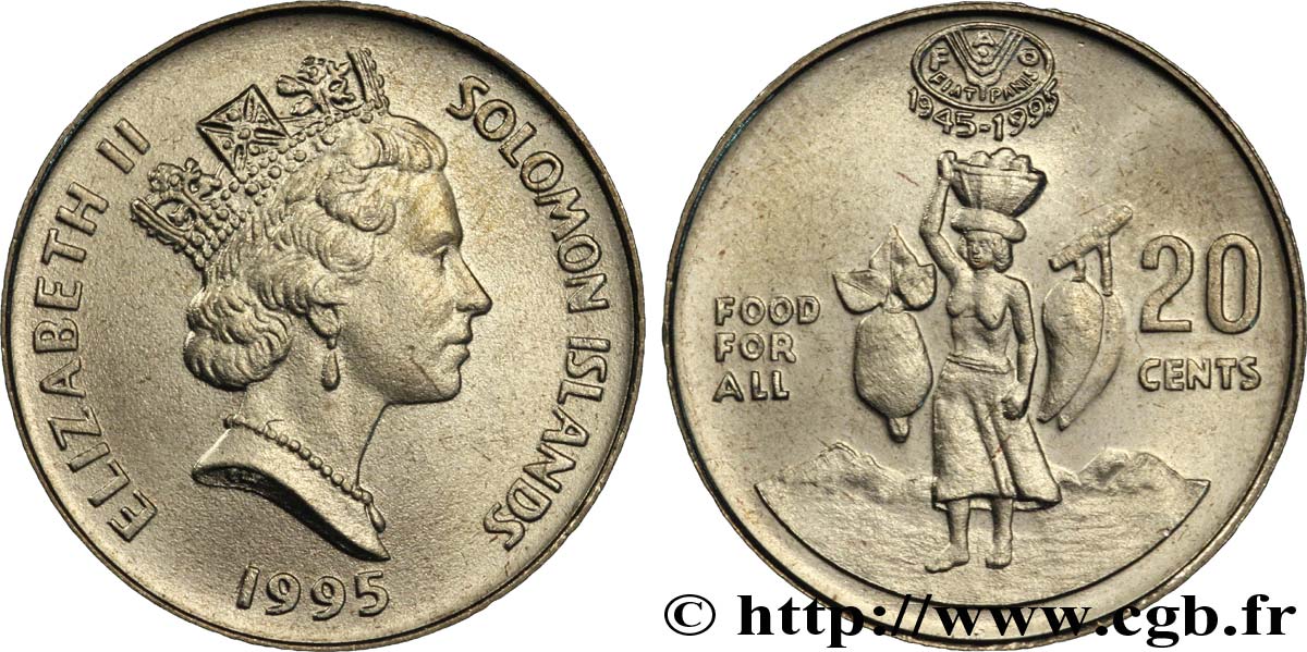 ISLAS SOLOMóN 20 Cents FAO Elisabeth II / femme portant un panier sur la tête 1995  SC 