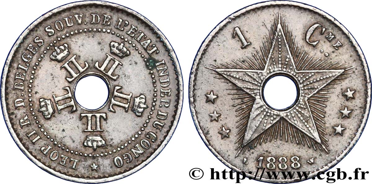 CONGO FREE STATE 1 Centime 1888  XF 