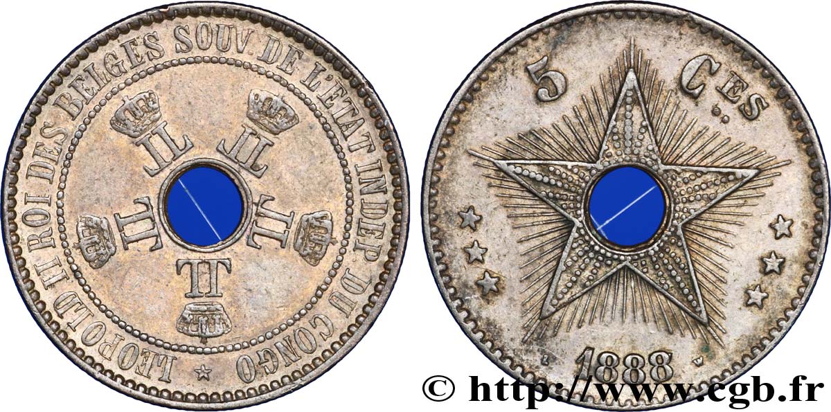CONGO FREE STATE 5 Centimes variété 1888/7 1888  XF 