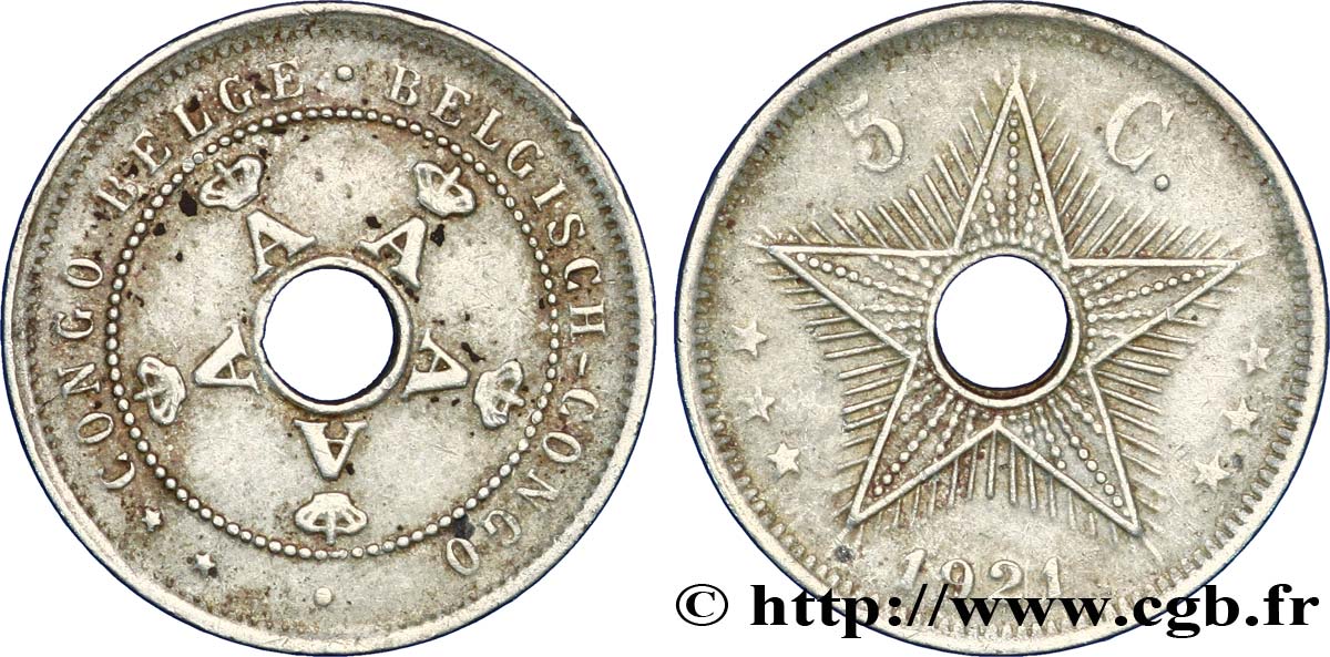 BELGISCH-KONGO 5 Centimes monogrammes du roi Albert 1921  SS 