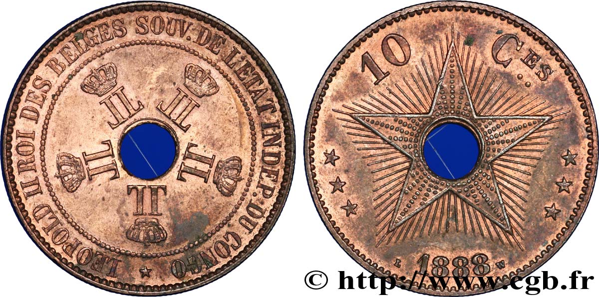 KONGO-FREISTAAT 10 Centimes 1888  VZ 