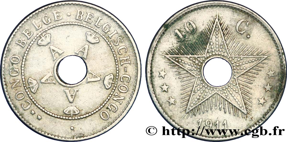 BELGISCH-KONGO 10 Centimes 1911  fSS 