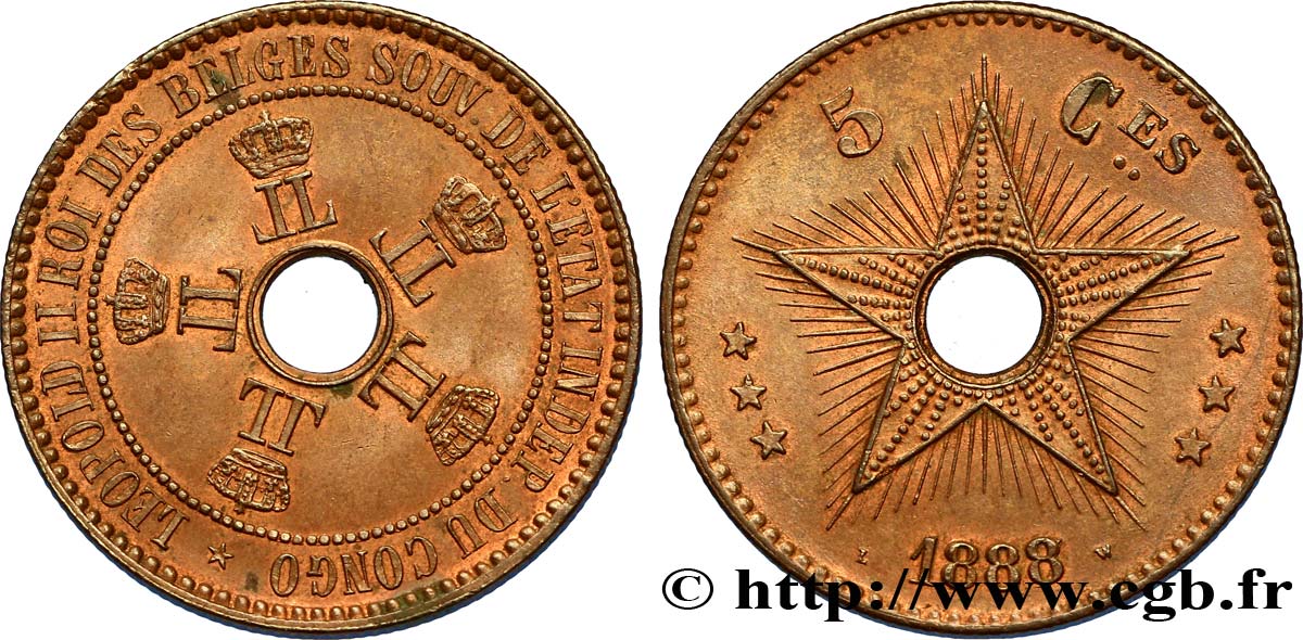 CONGO - ESTADO LIBRE DEL CONGO 5 Centimes variété 1888/7 1888  EBC 