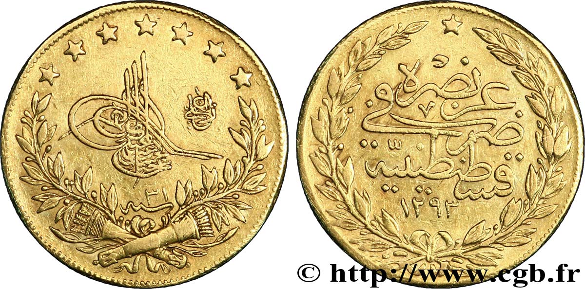 TURKEY 100 Kurush en or Sultan Abdülhamid II AH 1293, An 31 1905 Constantinople XF 