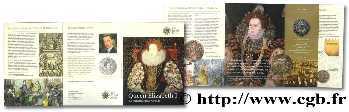 UNITED KINGDOM 5 Pounds 450e anniversaire couronnement d’Elisabeth I : Elisabeth II / Elisabeth I 2008  MS 