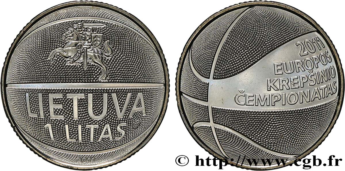 LITUANIE 1 Litas  : championnat européen de Basket Ball : chevalier Vytis / ballon de basket ball 2011  SPL 