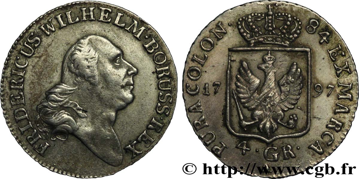 ALEMANIA - PRUSIA 1/6 Thaler (4 Groschen)  Frédéric-Guillaume II roi de Prusse 1797 Berlin MBC 