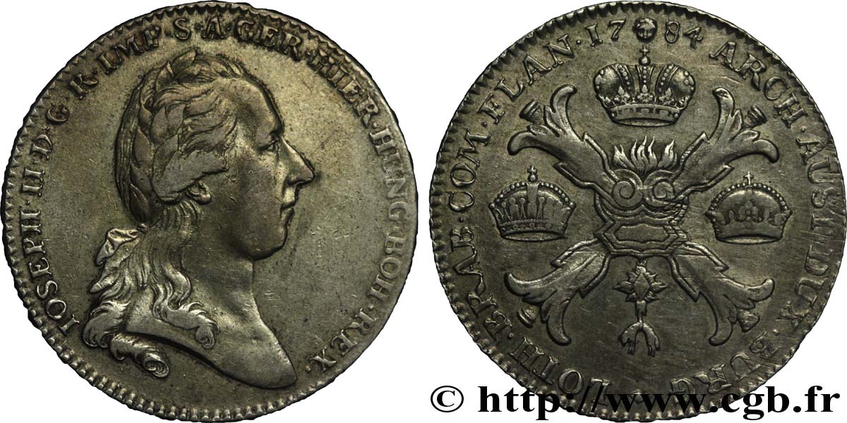 BELGIUM - AUSTRIAN NETHERLANDS 1 Kronenthaler Pays-Bas Autrichiens Joseph II / armes 1784 Bruxelles XF 