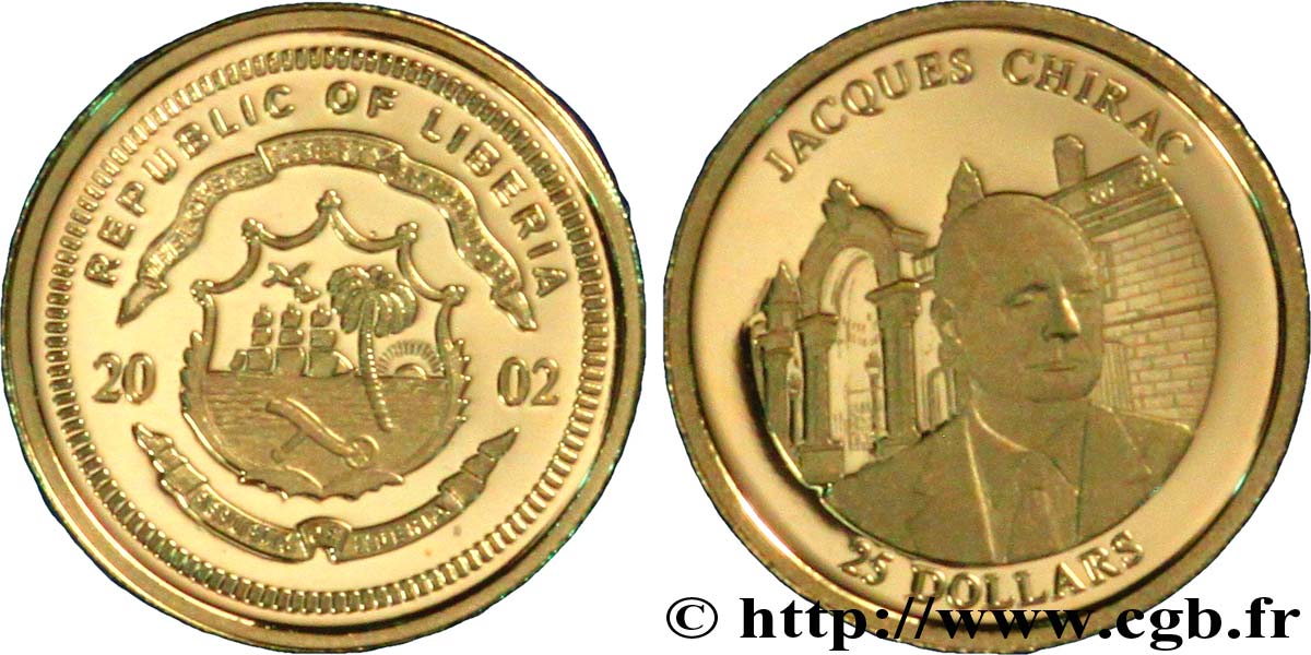LIBERIA 25 Dollars BE armes / Jacques Chirac 2002  ST 