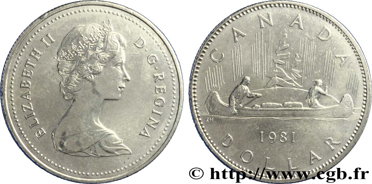 CANADá
 1 Dollar Elisabeth II / indiens et canoe 1981  EBC 