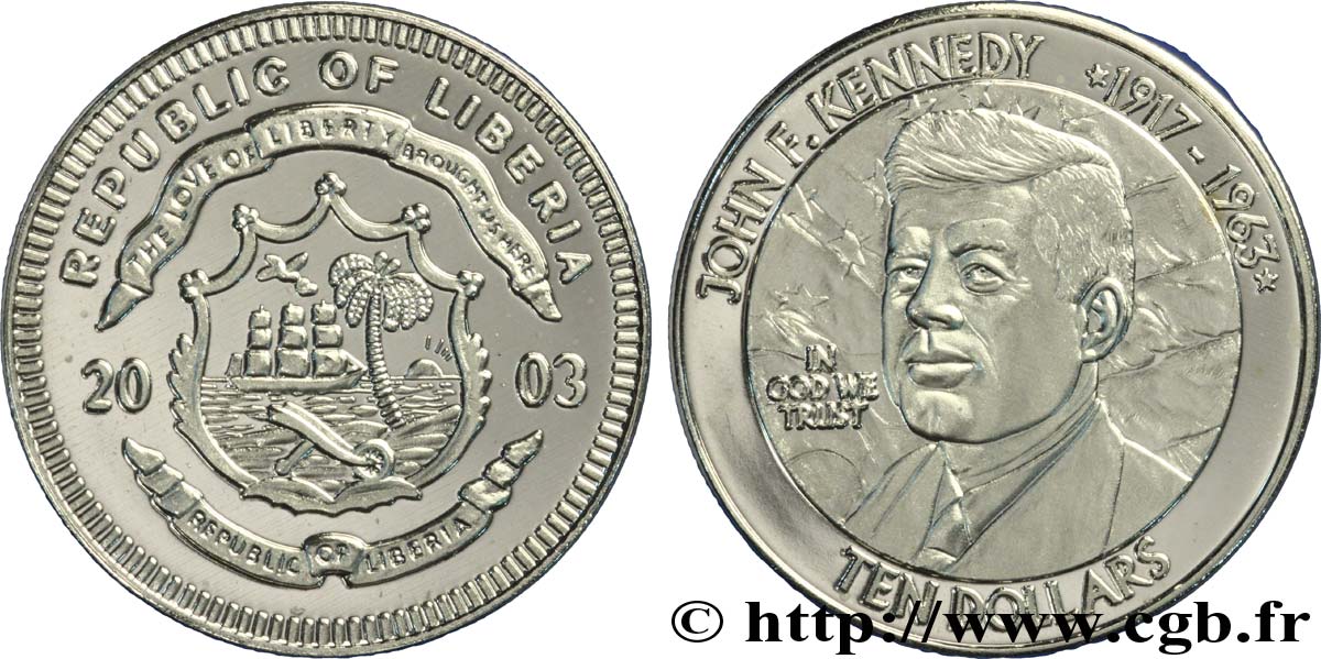 LIBERIA 10 Dollars BE armes / John F. Kennedy 2003  FDC 