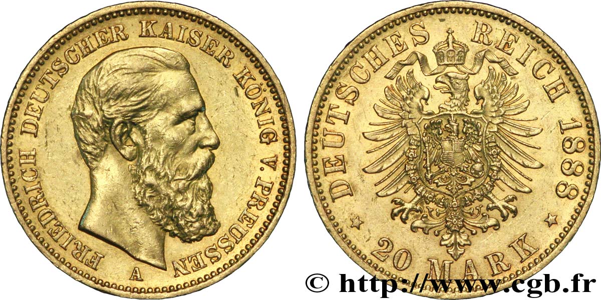 GERMANIA - PRUSSIA 20 Mark Frédéric III 1888 Berlin SPL 