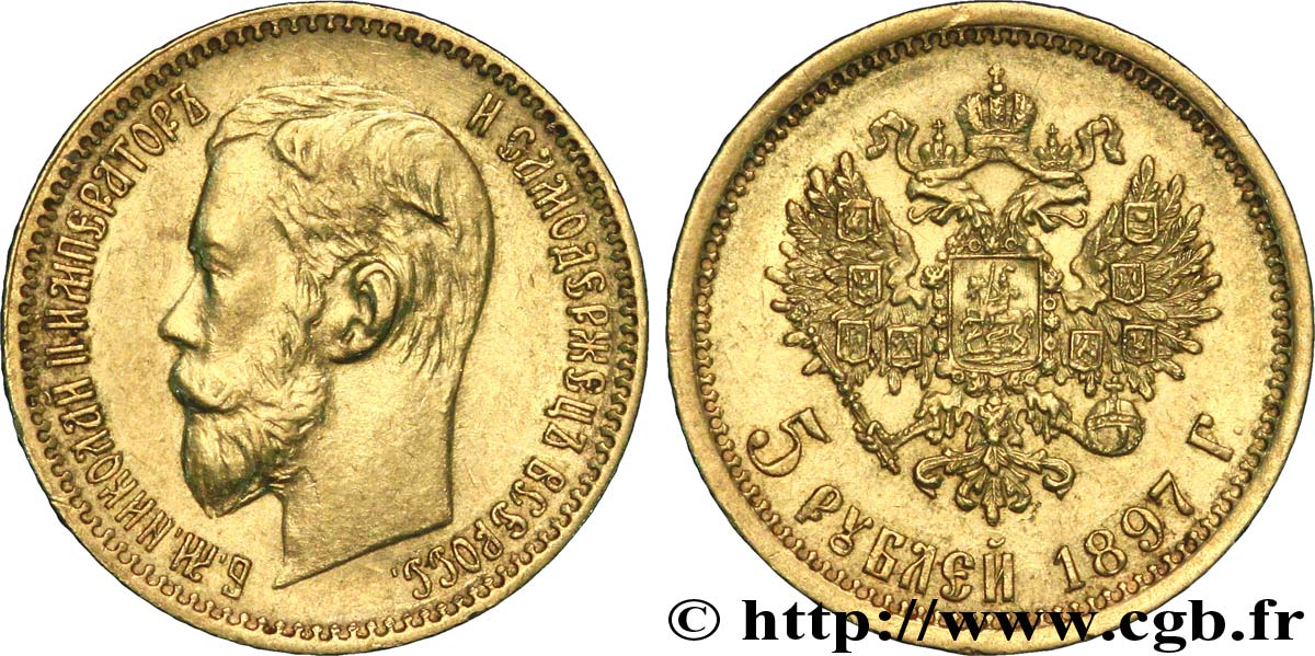 RUSSLAND 5 Roubles Tsar Nicolas II / aigle impérial 1897 Saint-Petersbourg VZ 