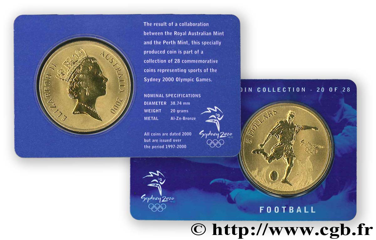 AUSTRALIA 5 Dollars Jeux Olympiques de Sydney :  football 2000  MS 