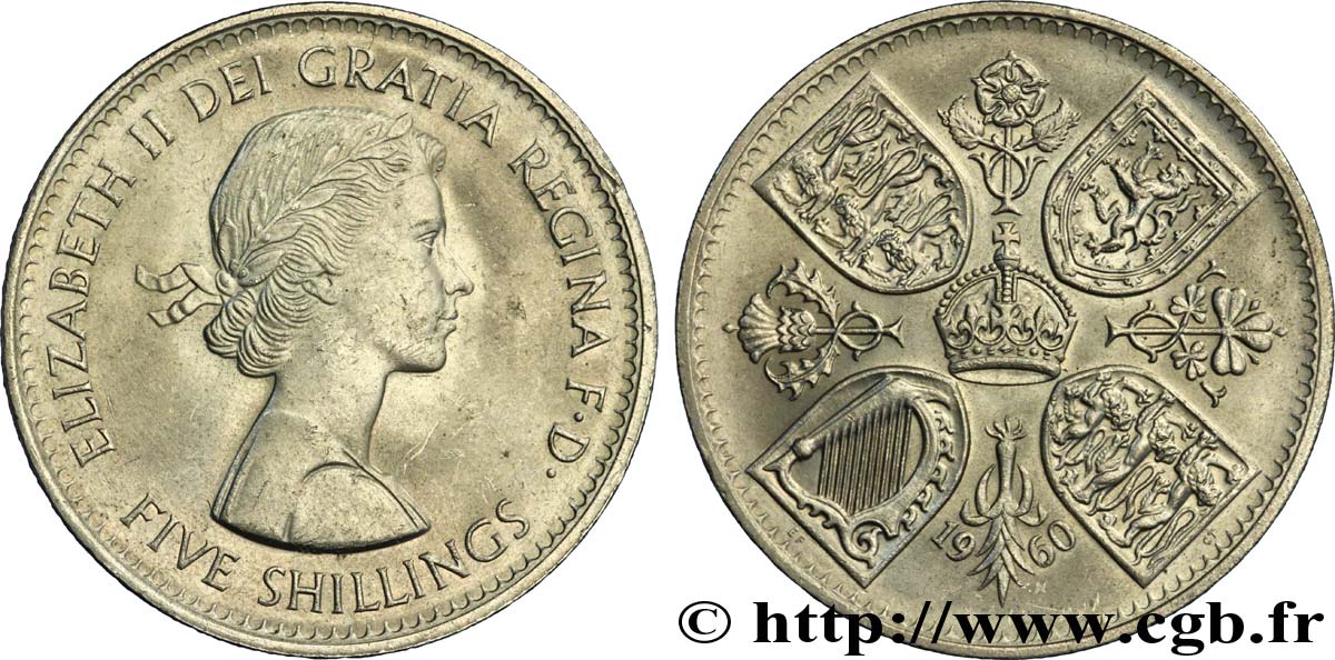 REINO UNIDO 5 Shillings (1 Crown) Elisabeth II 1960  EBC 