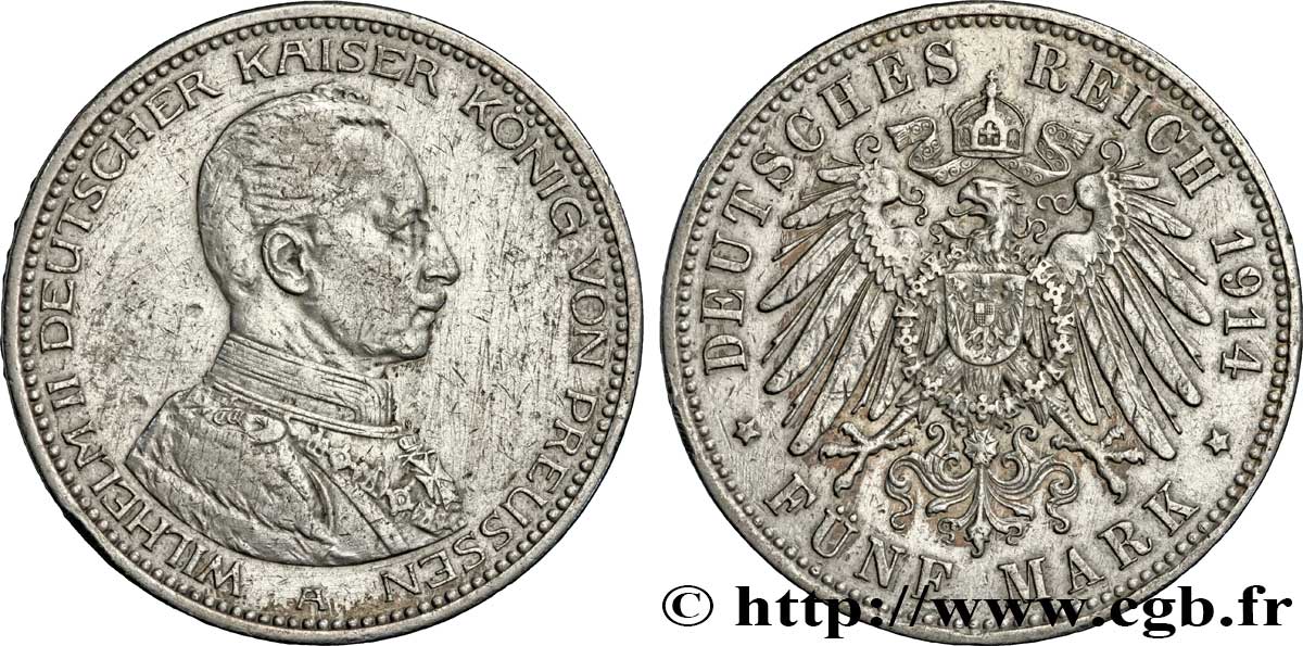 ALEMANIA - PRUSIA 5 Mark Guillaume II 1914 Berlin BC 