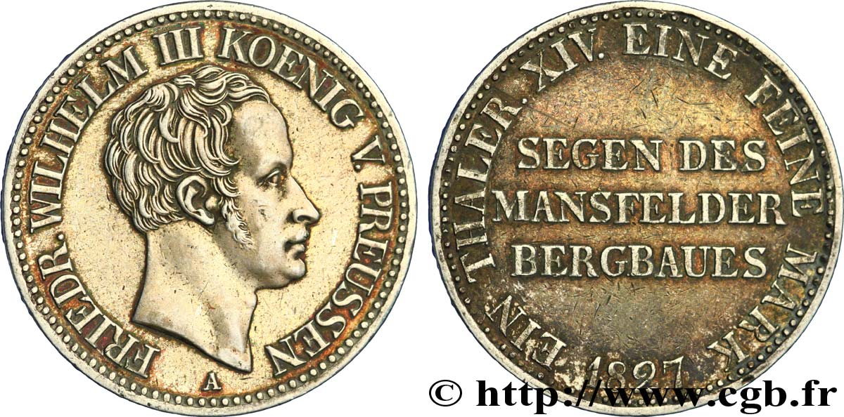 GERMANIA - PRUSSIA 1 Thaler des mines Frédéric Guillaume III roi de Prusse 1827 Berlin q.SPL 