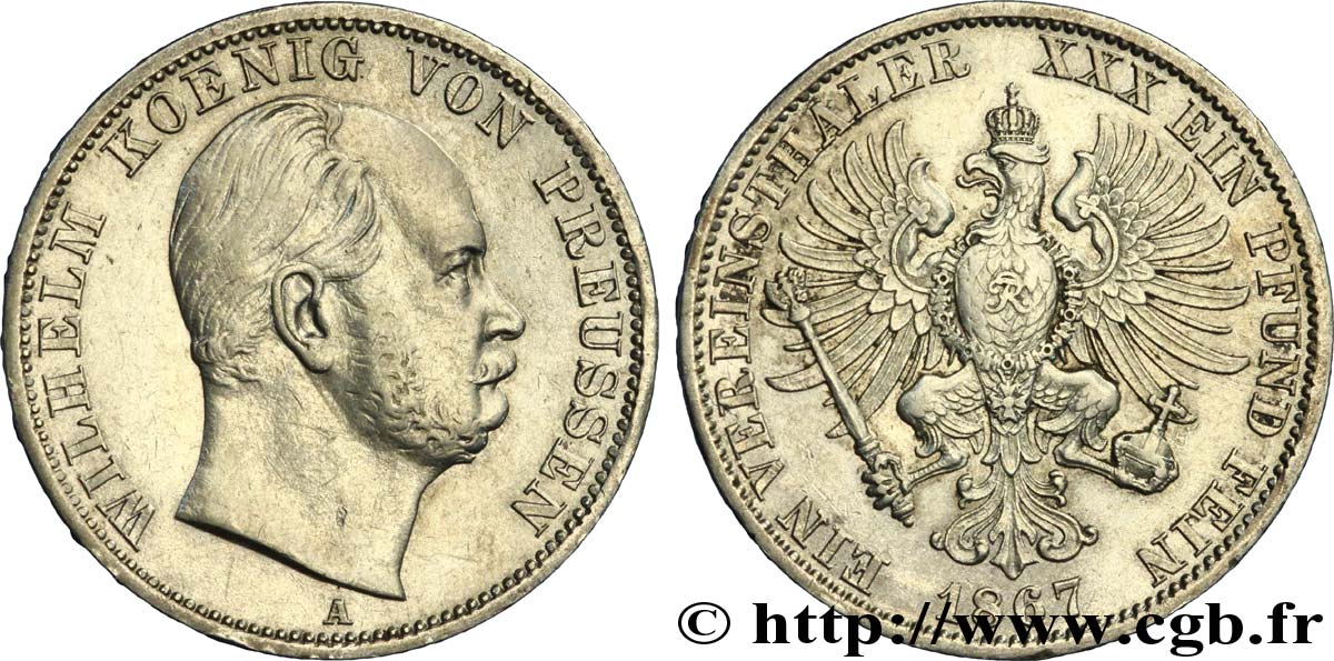GERMANY 1 Thaler Guillaume / aigle 1867 Berlin XF 