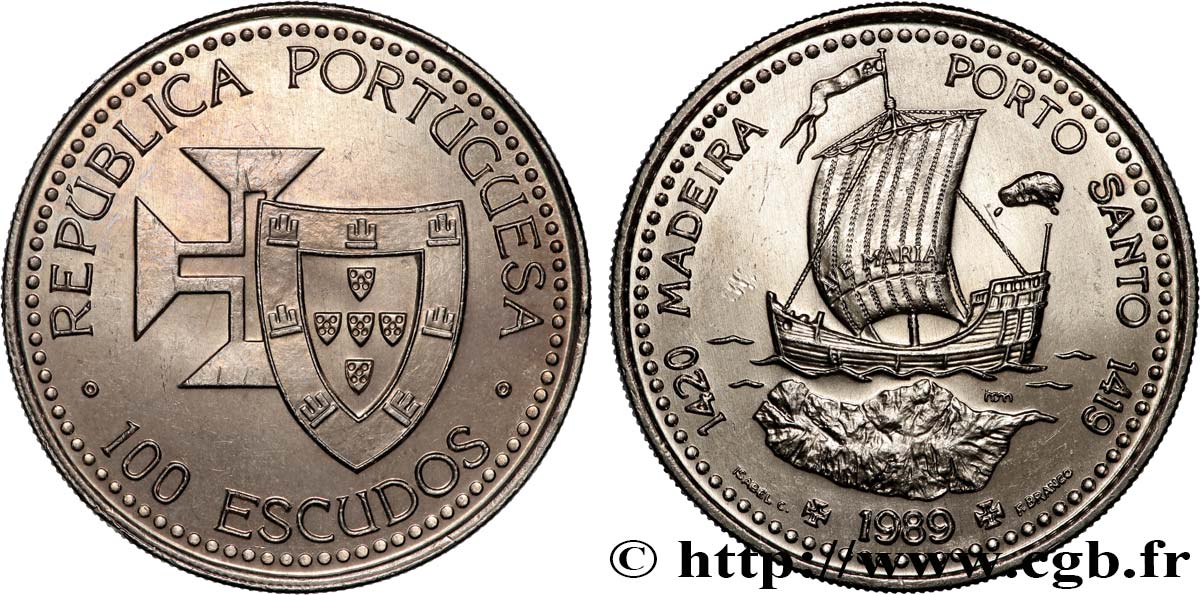 PORTUGAL 100 Escudos Découvertes Portugaises de Madère 1420 et Porto Santo 1419 1989  MS 