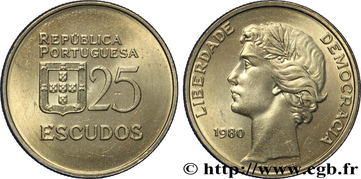 PORTOGALLO 25 Escudos “liberté et démocratie” 1980  MS 