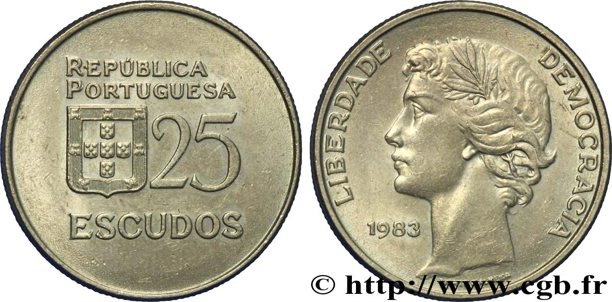 PORTUGAL 25 Escudos “liberté et démocratie” 1983  VZ 