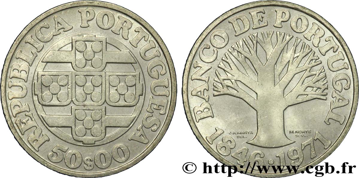 PORTUGAL 50 Escudos 125e anniversaire de la banque centrale du portugal 1971  EBC 