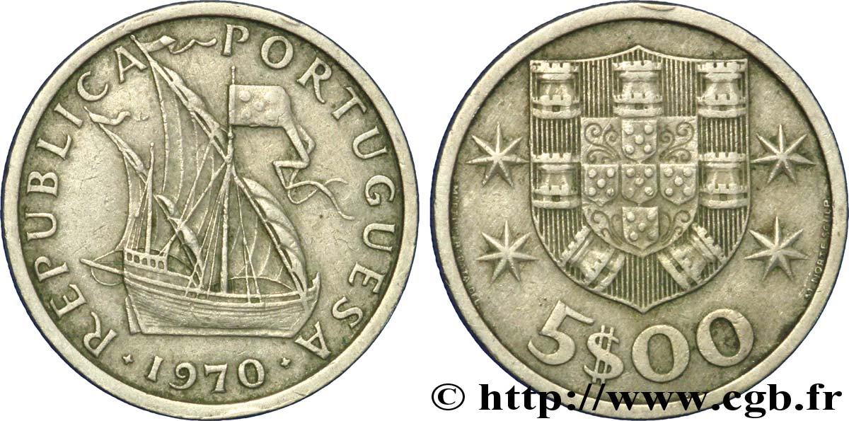 PORTOGALLO 5 Escudos emblème 1970  q.SPL 