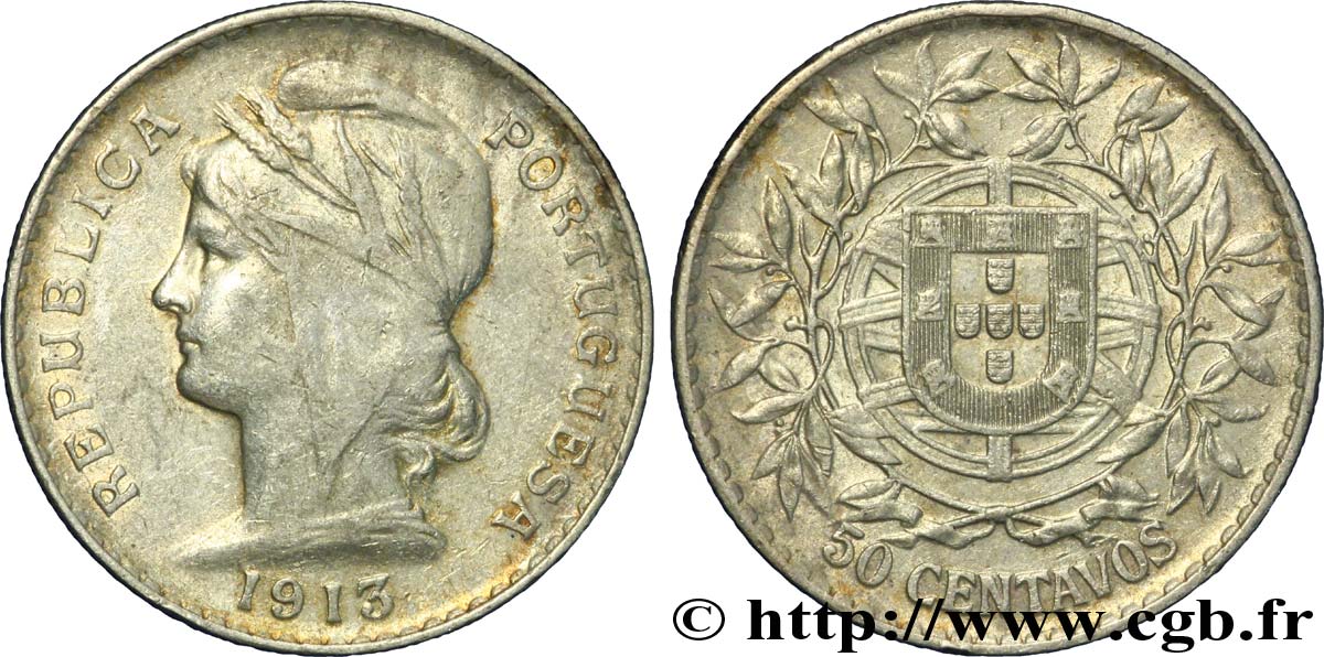 PORTUGAL 50 Centavos 1913  XF 