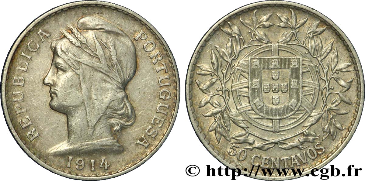PORTUGAL 50 Centavos 1914  XF 