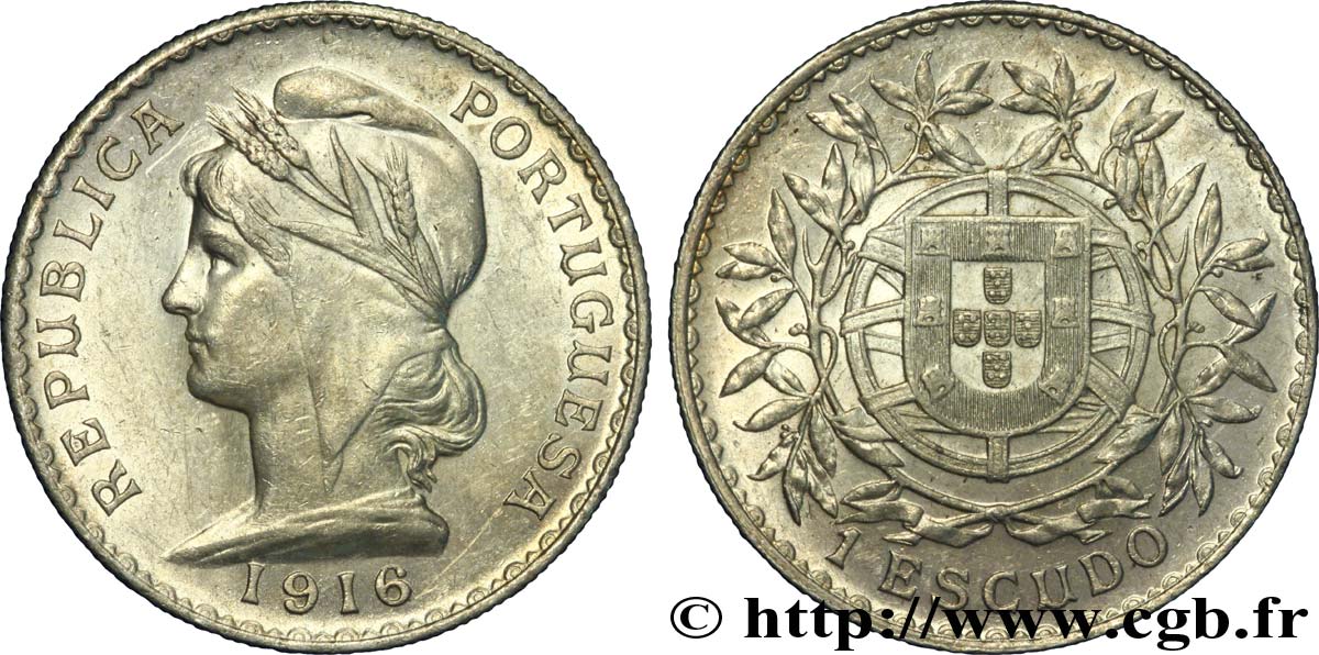 PORTUGAL 1 Escudo femme au bonnet phrygien / emblème 1916  EBC 