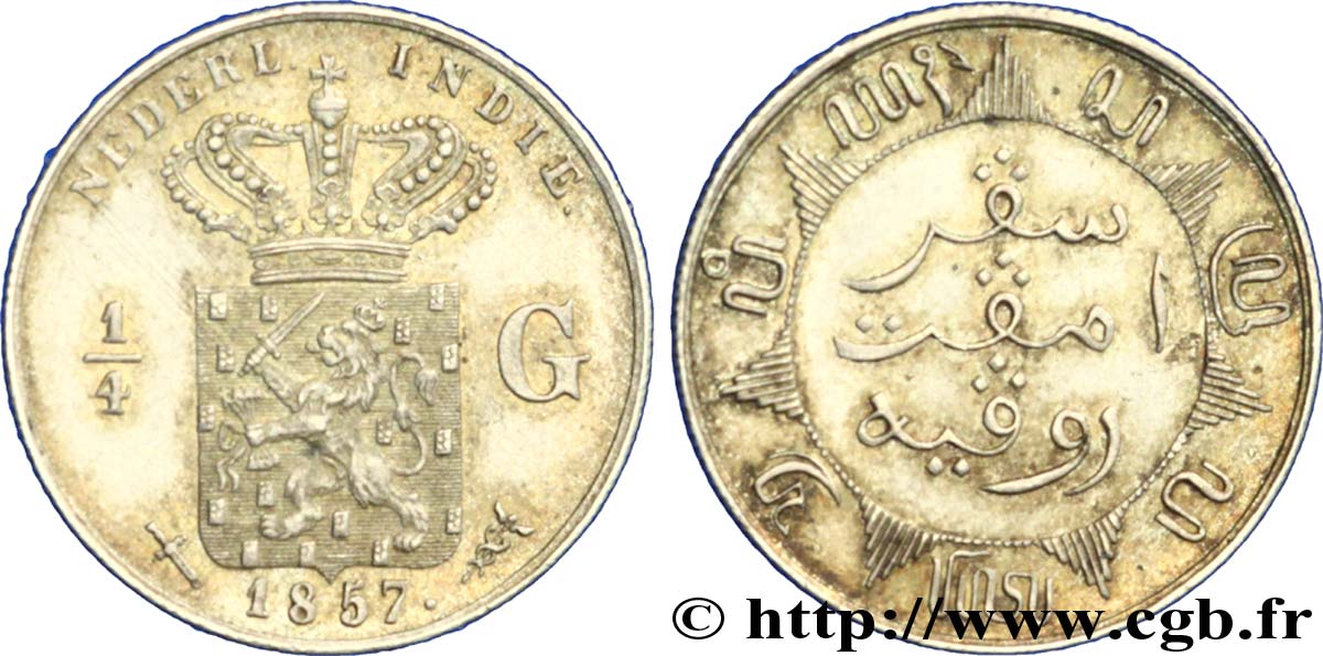 NIEDERLÄNDISCH-INDIEN 1/4 Gulden 1857 Utrecht VZ 