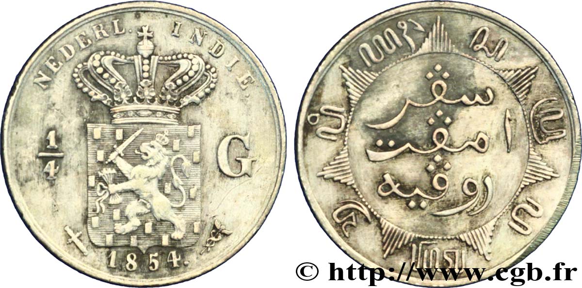 NETHERLANDS INDIES 1/4 Gulden 1854 Utrecht XF 