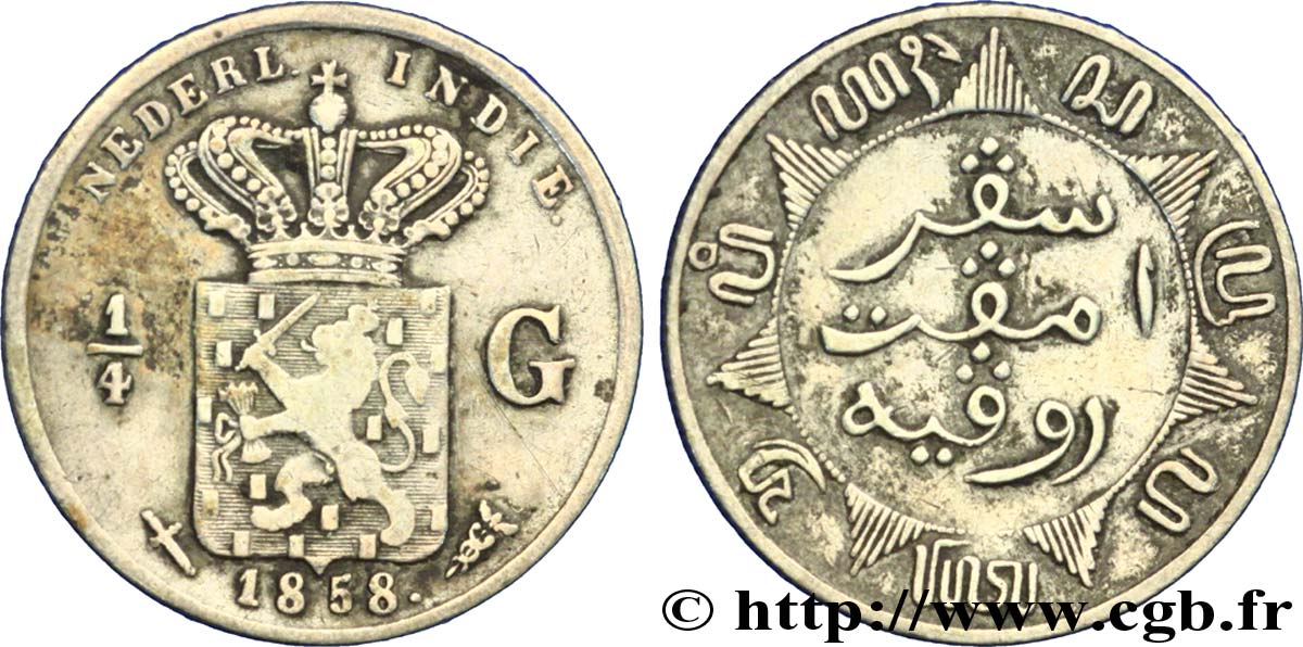 NETHERLANDS INDIES 1/4 Gulden 1858 Utrecht VF 
