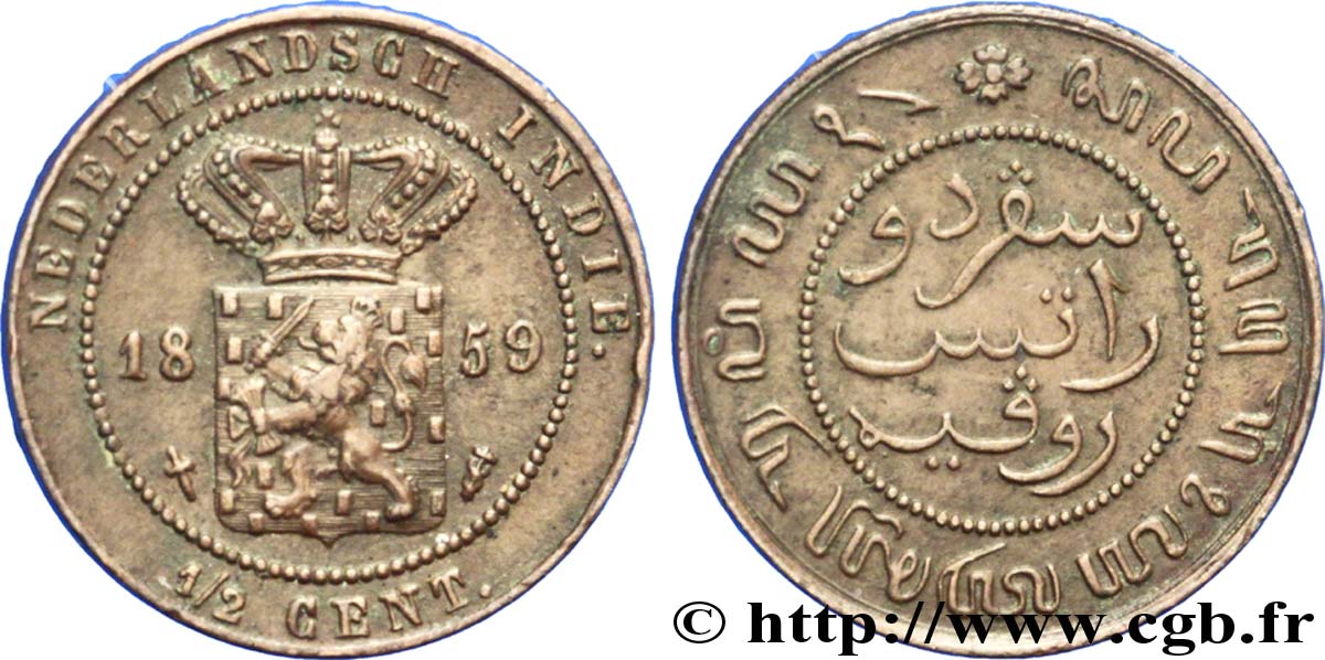 INDIE OLANDESI 1/2 Cent 1859 Utrecht SPL/MB 
